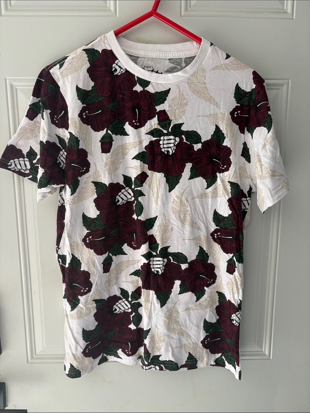 Eighty Eight White Tee with Burgundy Floral Print